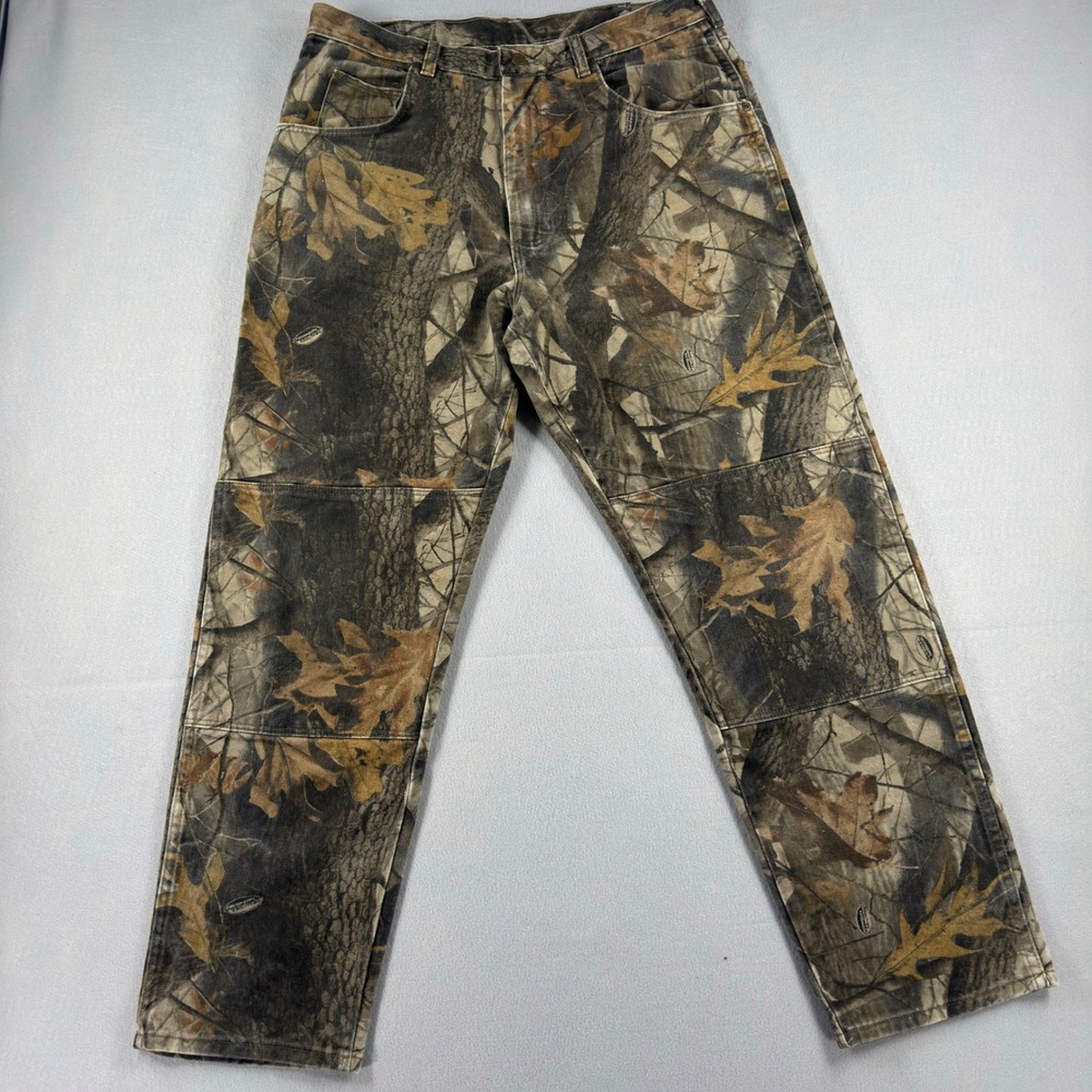 Wrangler Mens Realtree Hardwoods Camo Double Knee Canvas Pants 35x30 Brown